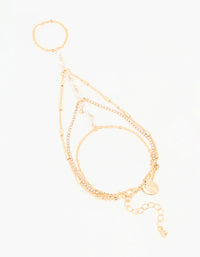 Gold Clear Bead & Diamante Layered Hand Chain - link has visual effect only