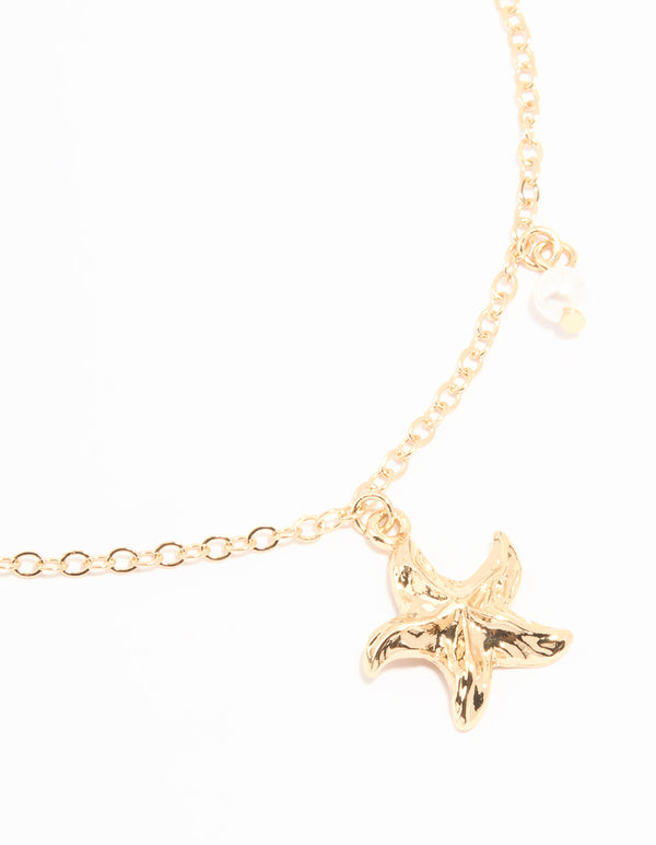 Gold Pearl & Starfish Anklets 2-Pack