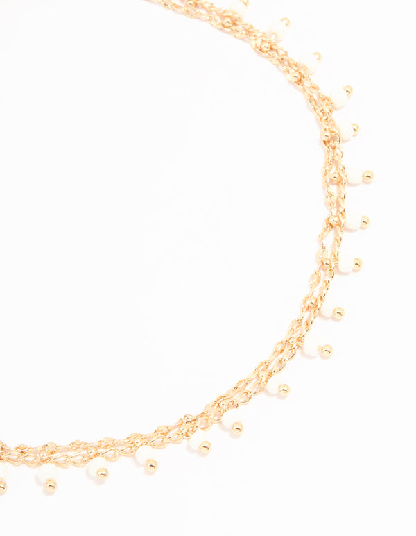 Gold Pearl & Chain Layered Anklet