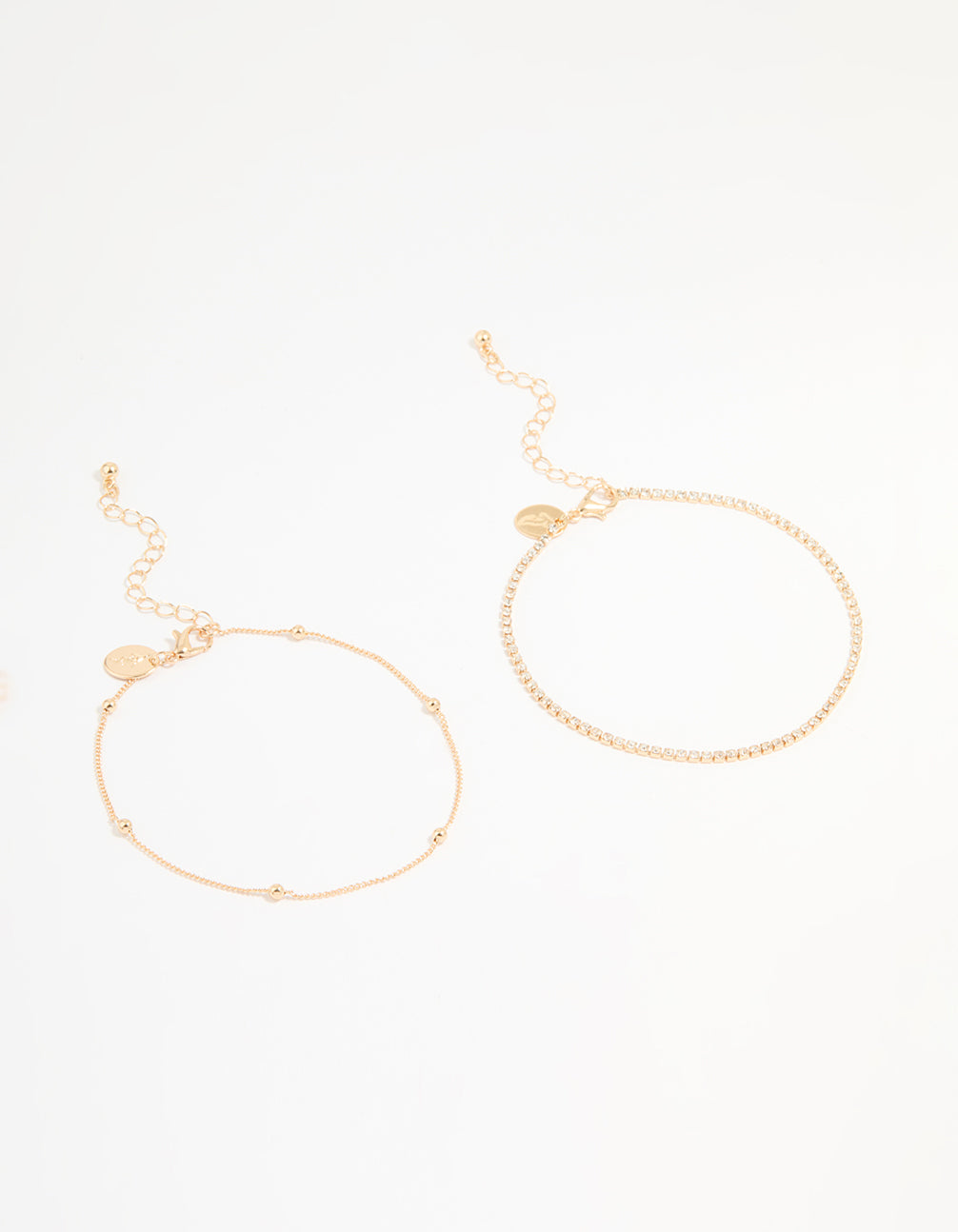 Gold Diamante & Ball Anklets 2-Pack