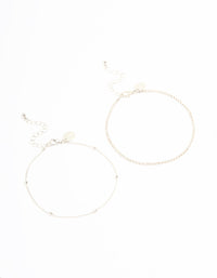 Silver Diamante & Ball Anklets 2-Pack - link has visual effect only