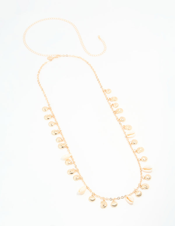 Genuine Shell & Gold Ribbed Shell Waist Chain