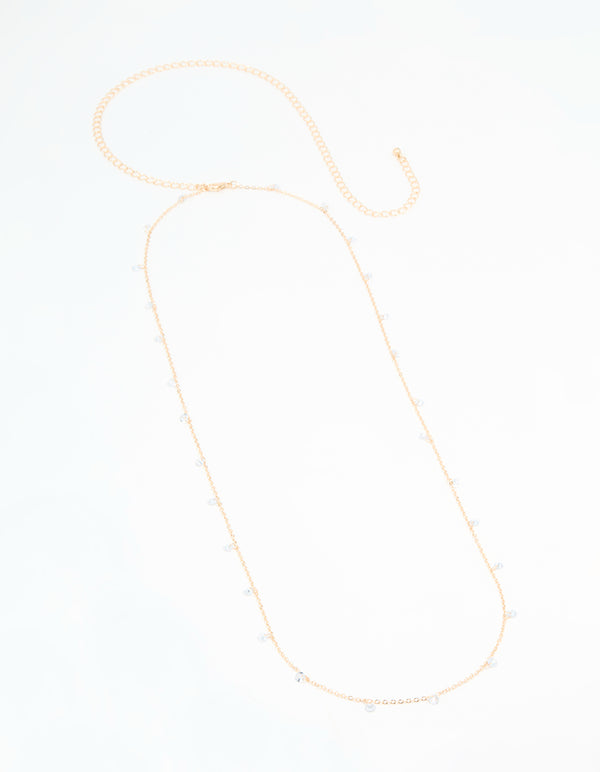 Gold Cubic Zirconia Droplet Waist Chain