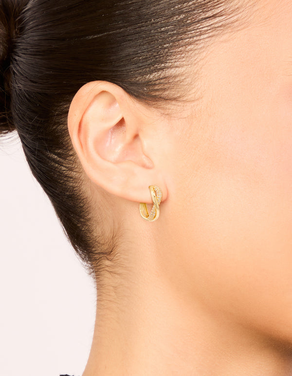 Gold Plated Cubic Zirconia Twisted Hoop Earrings