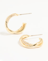 Gold Plated Cubic Zirconia Twisted Hoop Earrings - link has visual effect only