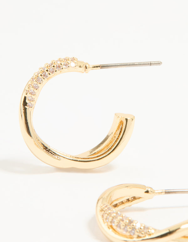 Gold Plated Cubic Zirconia Twisted Hoop Earrings