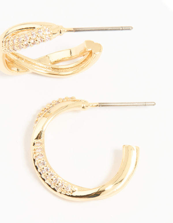 Gold Plated Cubic Zirconia Twisted Hoop Earrings