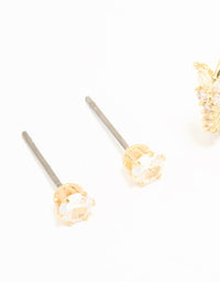 Gold Plated Cubic Zirconia Butterfly Huggie & Stud Earrings 2-Pack - link has visual effect only
