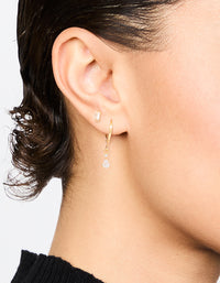 Gold Plated Cubic Zirconia Stud & Huggie Drop Earrings 2-Pack - link has visual effect only