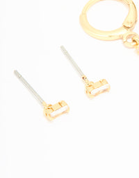 Gold Plated Cubic Zirconia Stud & Huggie Drop Earrings 2-Pack - link has visual effect only
