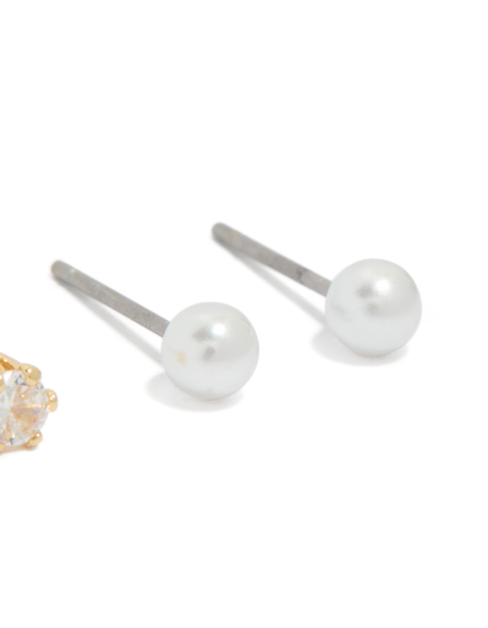 Gold Plated Cubic Zirconia & Pearl Stud Earrings 2-Pack