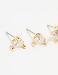 Gold Plated Cubic Zirconia Flower & Leaf Stud Earrings 2-Pack - link has visual effect only