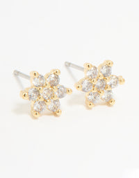 Gold Plated Cubic Zirconia Flower & Leaf Stud Earrings 2-Pack - link has visual effect only