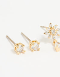 Gold Plated Cubic Zirconia Classic & Flower Teardrop Earrings 2-Pack - link has visual effect only