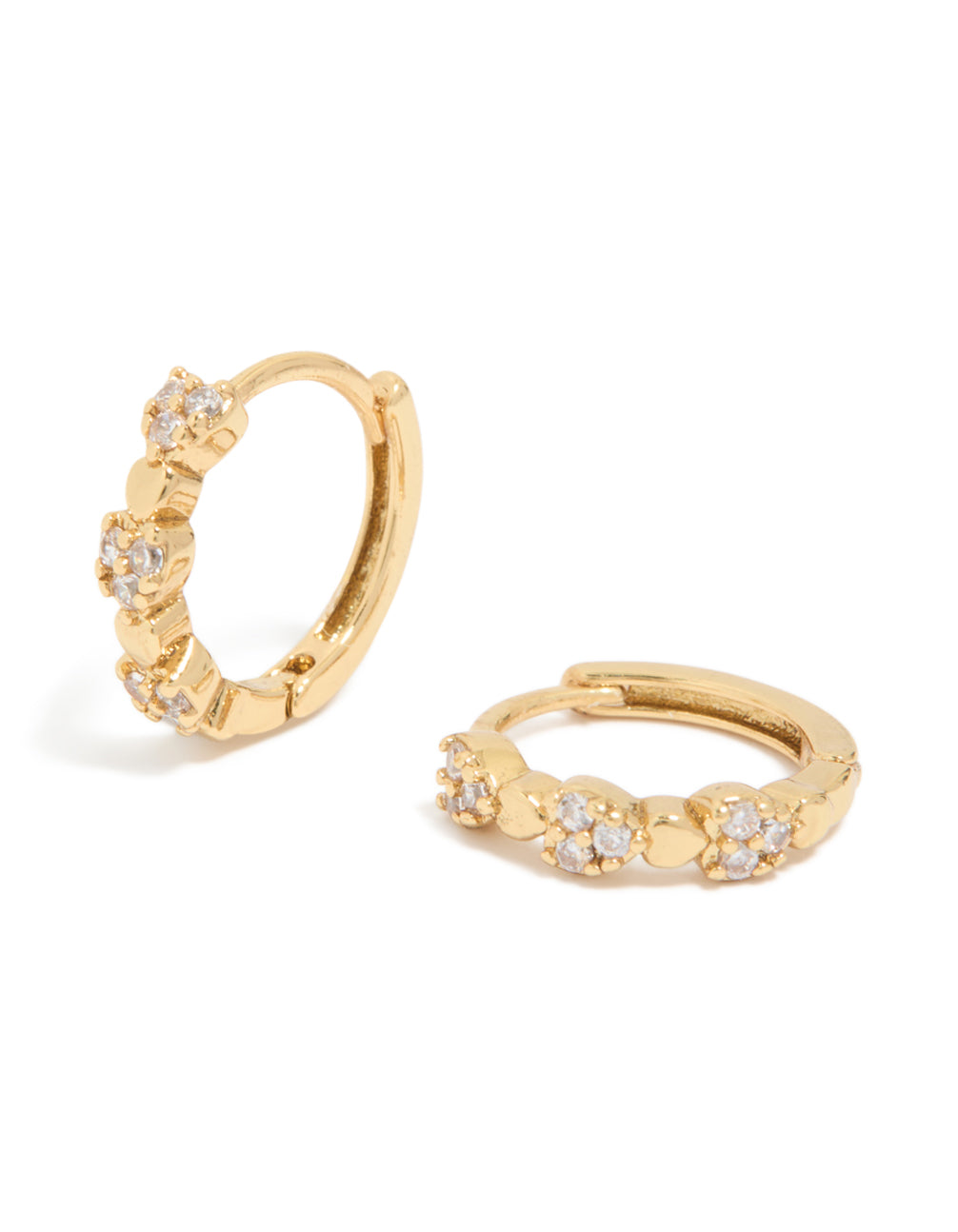 Gold Plated Cubic Zirconia Mini Heart Huggie Earrings