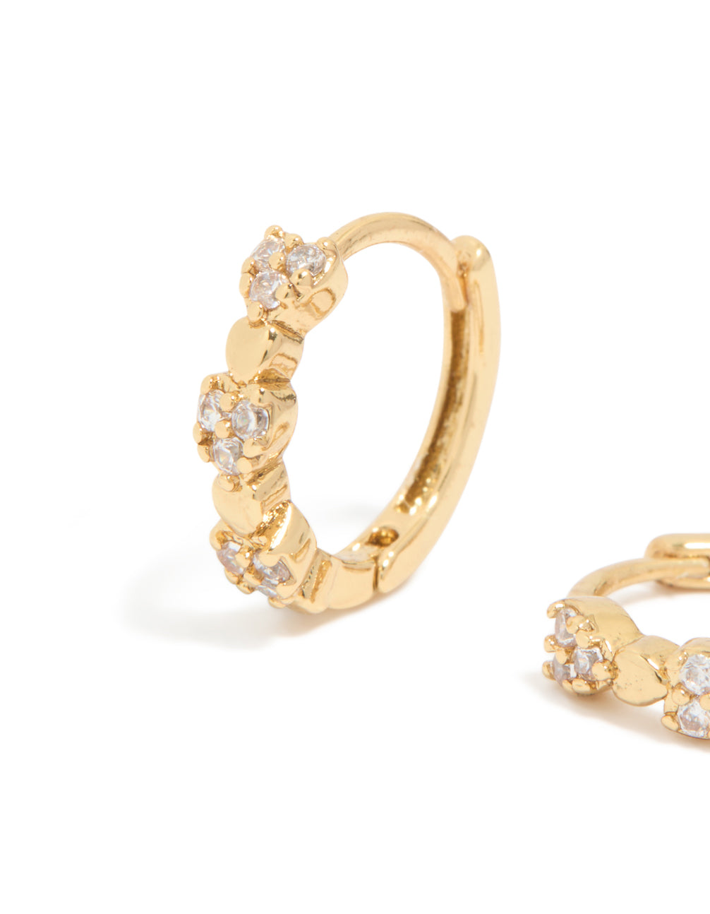 Gold Plated Cubic Zirconia Mini Heart Huggie Earrings