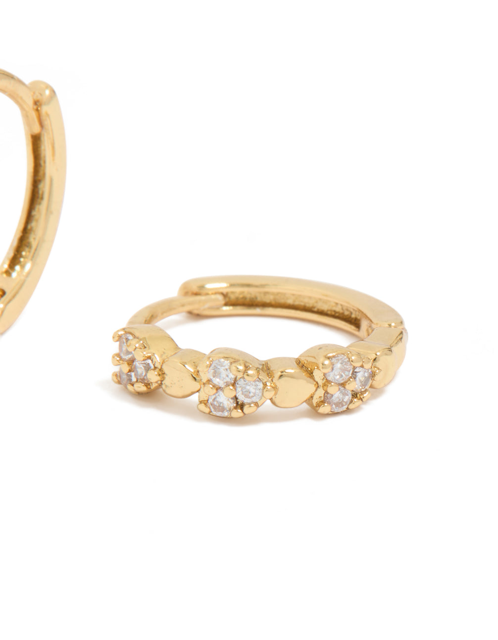 Gold Plated Cubic Zirconia Mini Heart Huggie Earrings