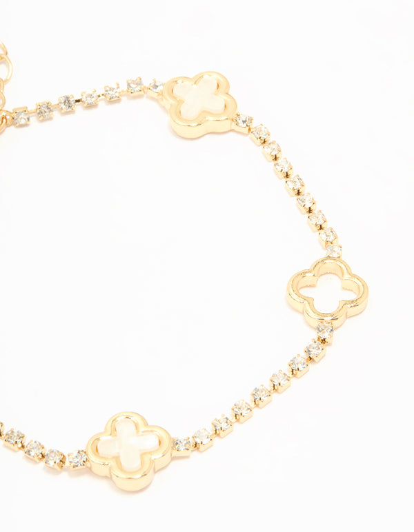 Gold Plated Cubic Zirconia Alternating Flower Cupchain Bracelet