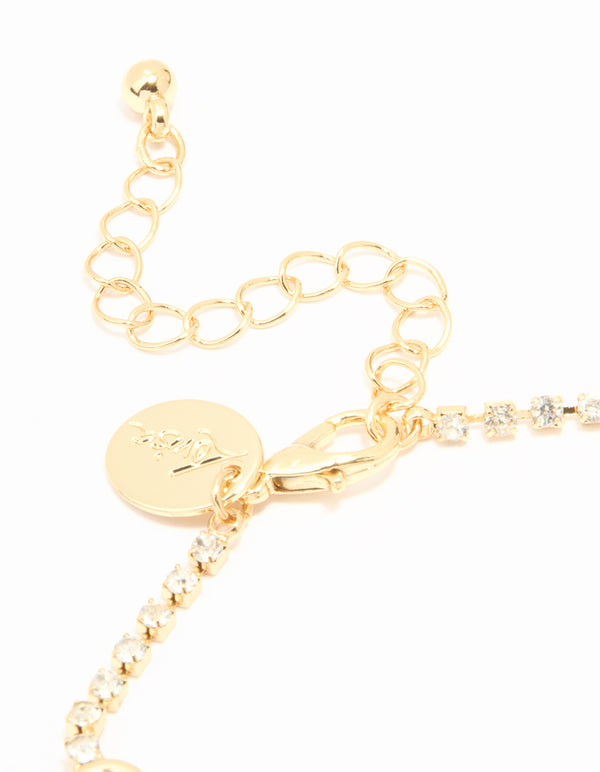 Gold Plated Cubic Zirconia Alternating Flower Cupchain Bracelet