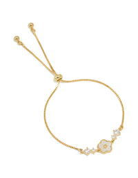 Gold Plated Cubic Zirconia Flower Inlay Toggle Bracelet - link has visual effect only