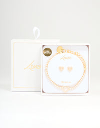 Gold Plated Cubic Zirconia Heart Outline Tennis Bracelet & Earrings Set - link has visual effect only