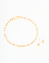 Gold Plated Cubic Zirconia Small Tennis Bracelet & Earrings Set - link has visual effect only