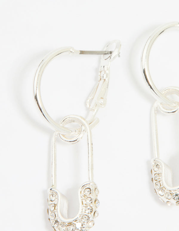 Silver Diamante Paperclip Huggie Earrings