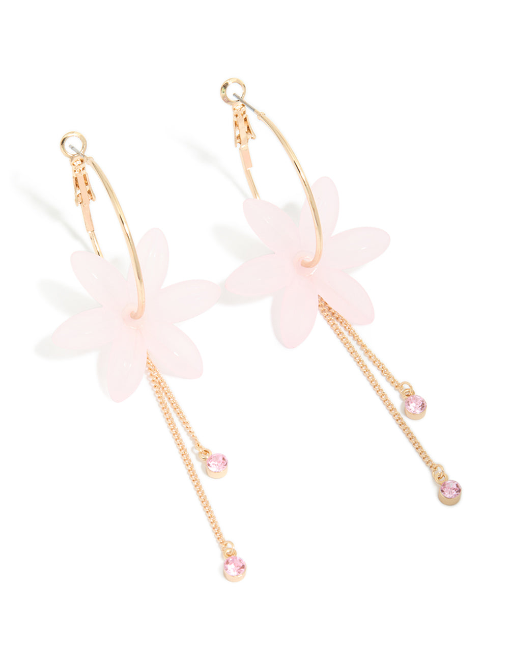 Gold Plated Flower Chain Diamante Drop Earrings