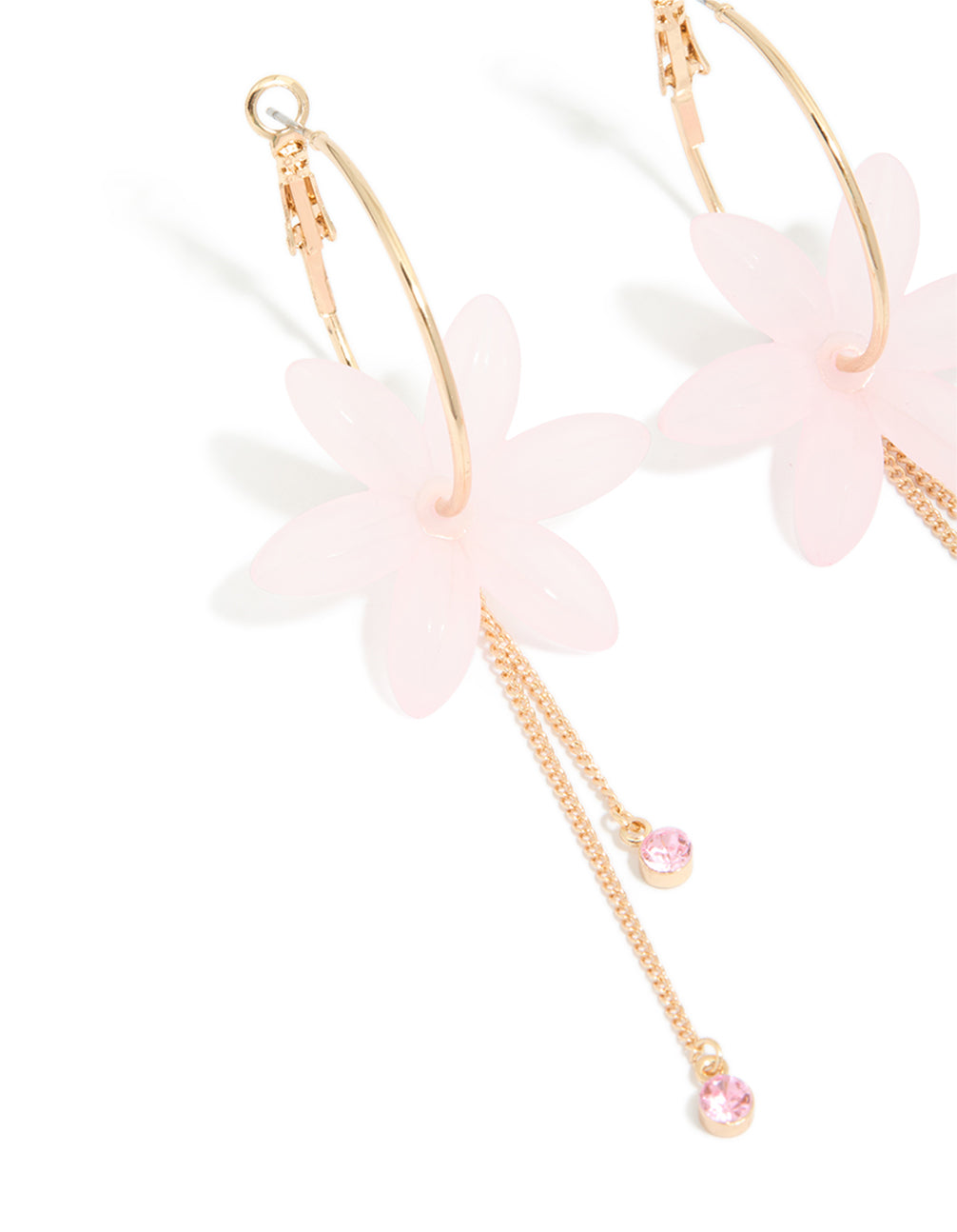 Gold Plated Flower Chain Diamante Drop Earrings