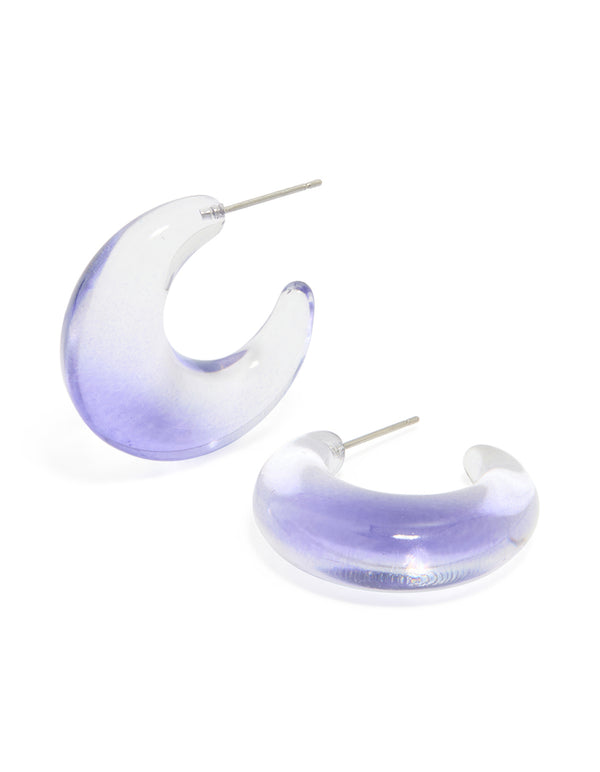 Clear & Purple Acrylic Bubble Hoop Earrings