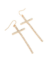 Gold Diamante Drop Cross Earrings - link has visual effect only
