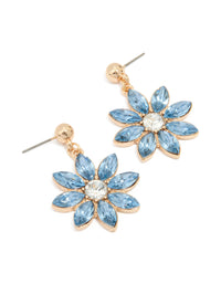 Gold Blue Diamante Flower Drop Earrings - link has visual effect only