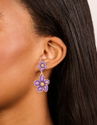 Gold Purple Tiered Flower Drop Earrings - link has visual effect only