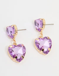 Gold Purple Diamante Heart Drop Earrings - link has visual effect only