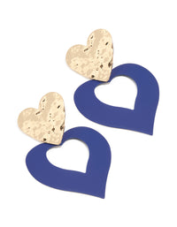 Gold Hammered & Blue Heart Drop Earrings - link has visual effect only