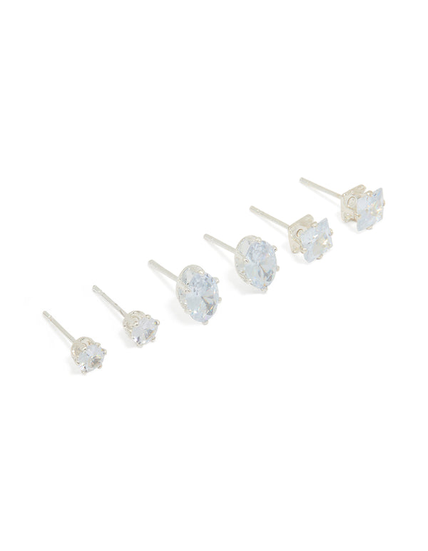 Silver Diamante Mixed Stud Earrings 3-Pack