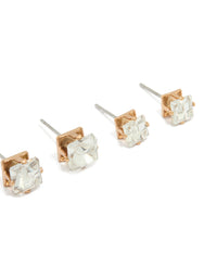 Gold Diamante Graduating Stud Earrings 3-Pack - link has visual effect only