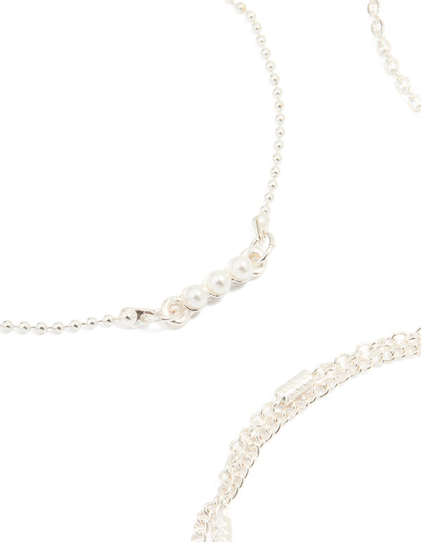 Silver Pearl & Diamante Bracelets 3-Pack