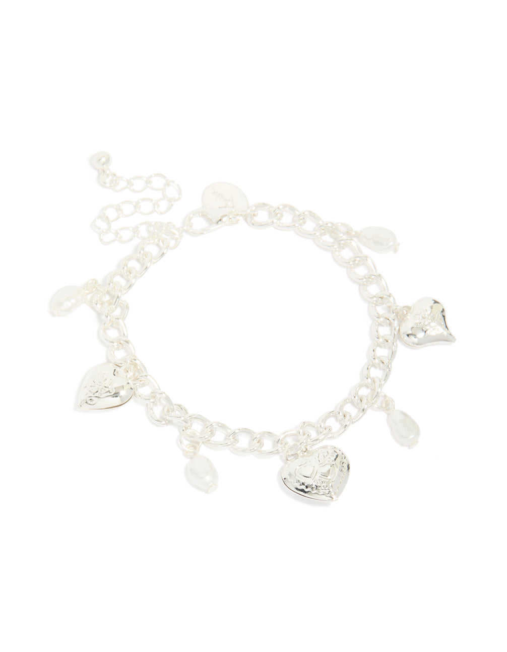 Silver Pearl Heart Charm Bracelet
