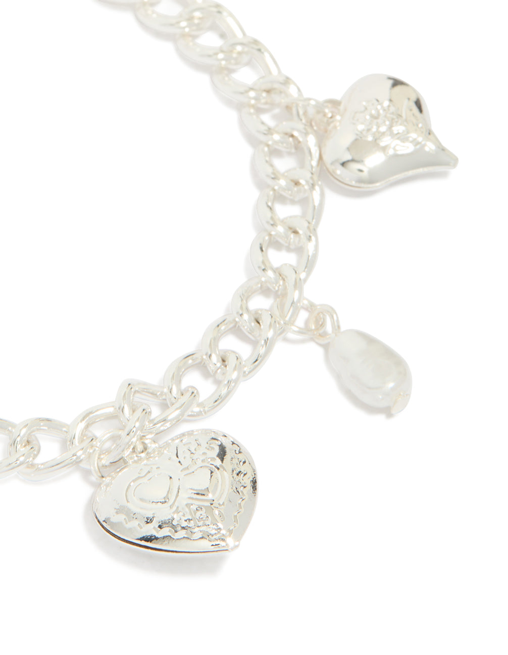 Silver Pearl Heart Charm Bracelet