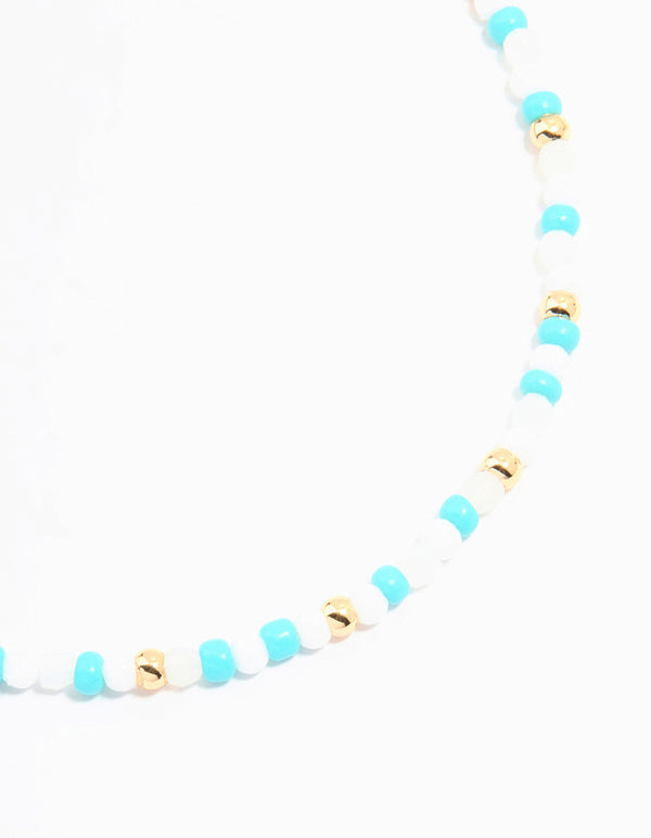 Gold Diamante Fish & Blue Beaded Anklets 3-Pack