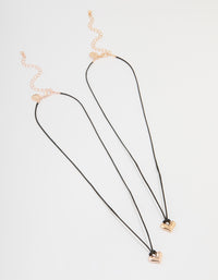 Rose Gold Cord Bubble Heart Necklace 2-Pack - link has visual effect only