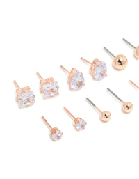 Rose Gold Diamante Mixed Shape Stud Earrings 8-Pack - link has visual effect only