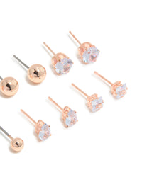 Rose Gold Diamante Mixed Shape Stud Earrings 8-Pack - link has visual effect only