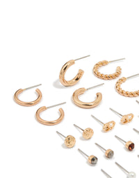 Gold Twisted Hoop & Classic Stud Earrings 12-Pack - link has visual effect only