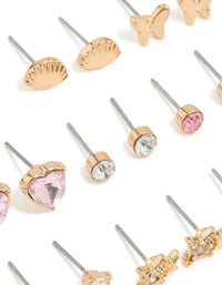 Gold Shell & Heart Mixed Earrings 12-Pack - link has visual effect only