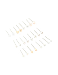 Silver Mixed Basic Stud Earrings 12-Pack - link has visual effect only