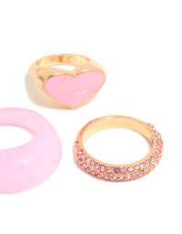 Gold Pink Acrylic & Diamante Rings 5-Pack - link has visual effect only
