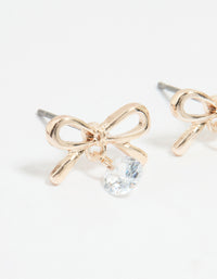 Rose Gold Diamante Bow Drop Earrings - link has visual effect only