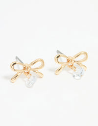 Gold Diamante Bow Stud Earrings - link has visual effect only
